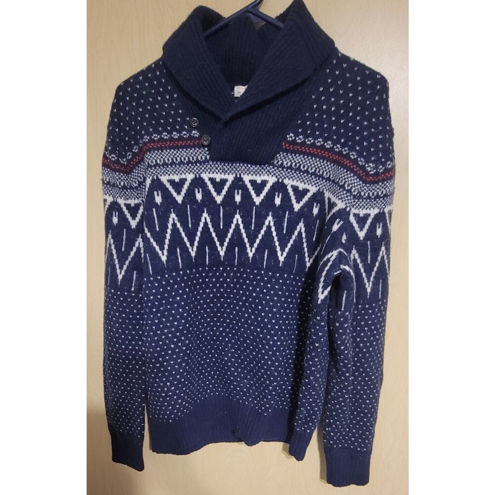 GAP - LAMBSWOOL FAIR-ISLE BUTTON-COLLAR SWEATER - MENS Lg